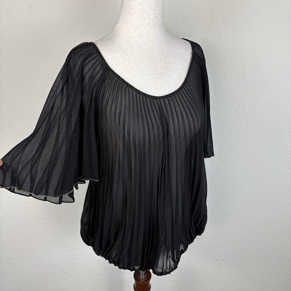 Vtg Max Studio XS Blouse Crinkle Short Sleeve Sheer Whimsigoth Fairy Goth Y2k